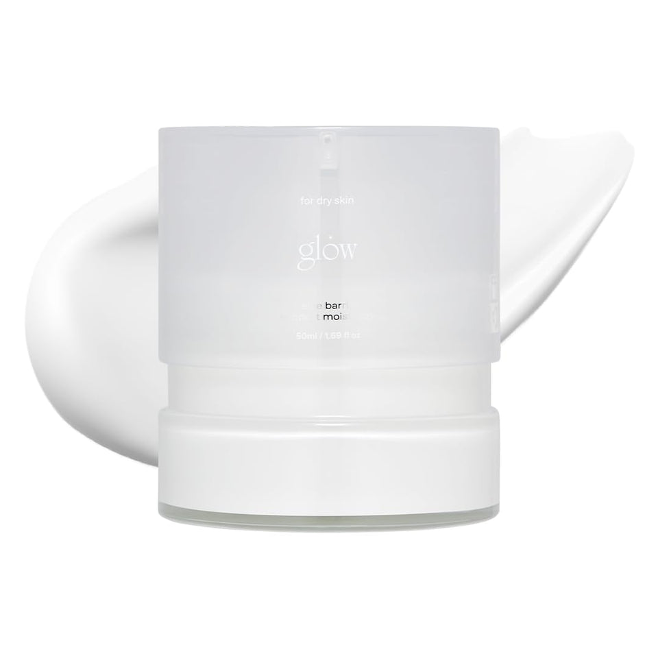 Glow Aloe Barrier Moisturizer jar shows creamy texture for instant soothing and barrier support.