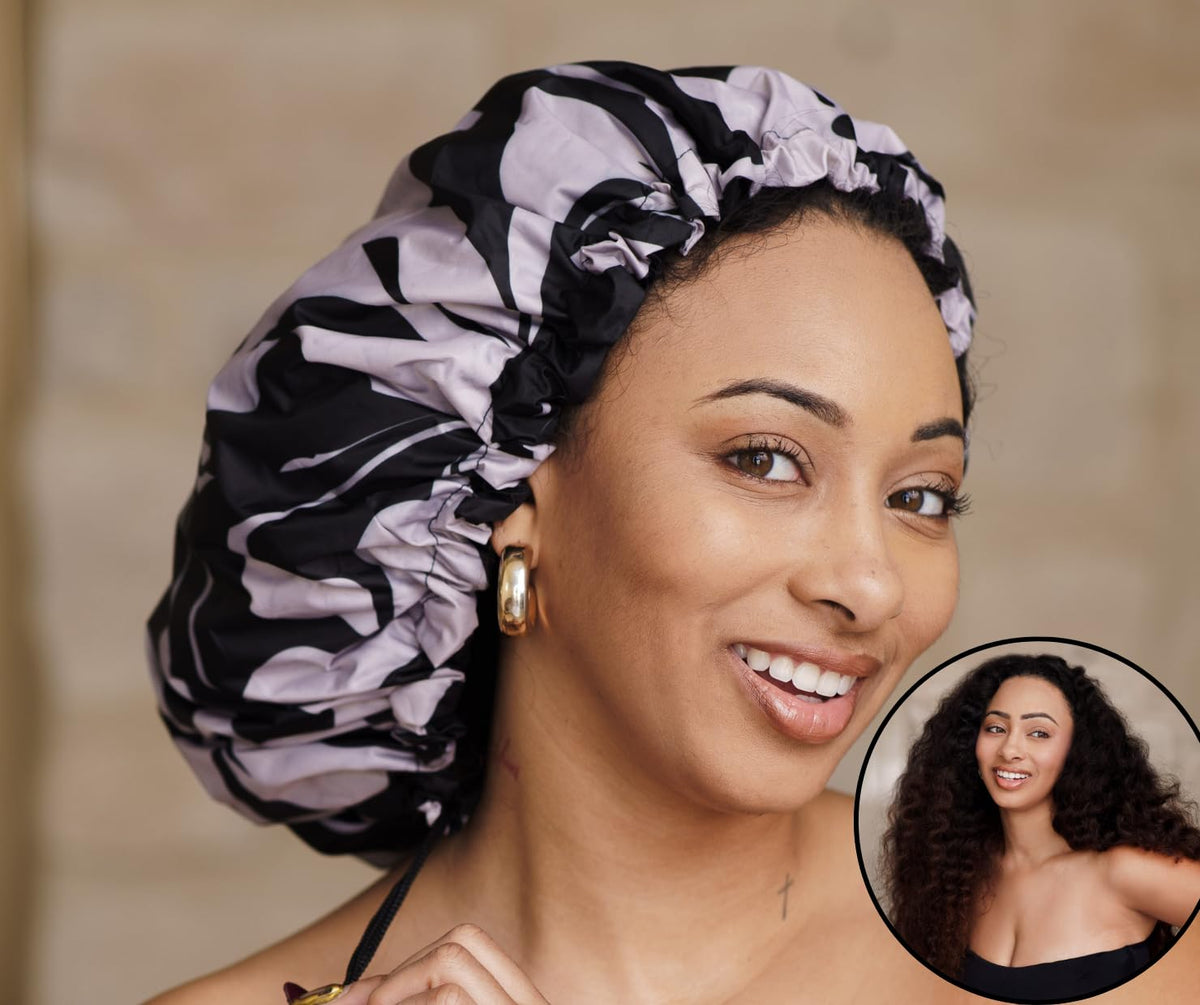Glow By Daye shower cap adjustable drawstring provides secure fit