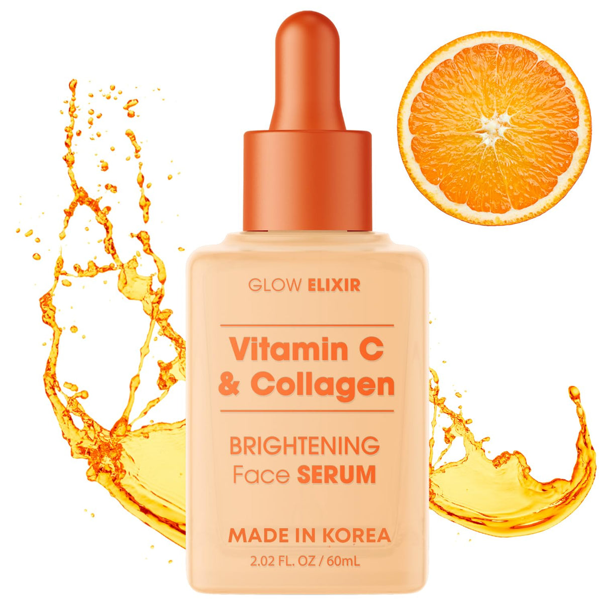Glow Elixir Vitamin C Serum bottle on a clean vanity signaling hydration