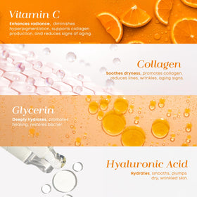 Close-up of Glow Elixir Vitamin C Serum drop highlighting hydration and radiance