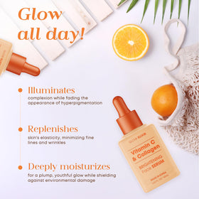 Glow Elixir Vitamin C Serum ingredients label emphasizes natural formula