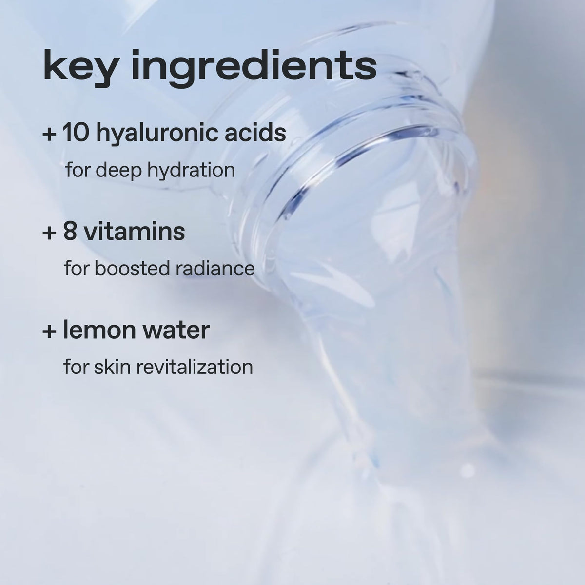 Glow Lemon Vitamin Toner vitamins section highlights eight nourishing nutrients