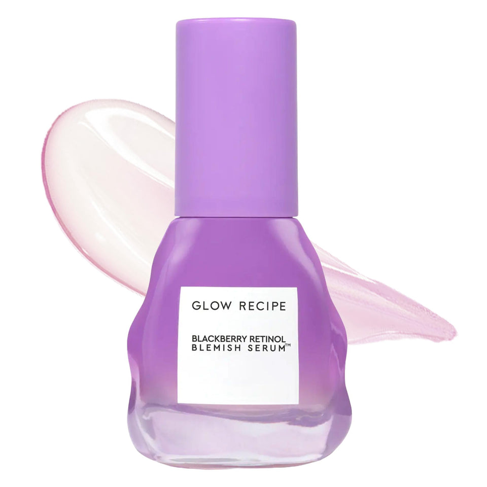 Glow Recipe Gentle Blackberry Retinol Serum bottle promotes a gentle nightly routine for sensitive skin.