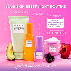 Glow Recipe Gentle Blackberry Retinol Serum packaging on display emphasizes a clean, fruit-forward approach.