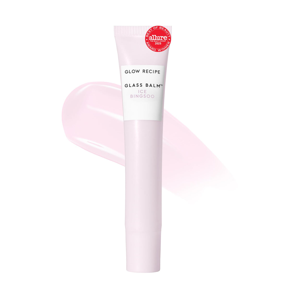 Glow Recipe Glass Balm Lip Treatment close-up reveals glassy finish and hydrating formula.
