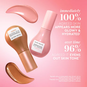 Glow Recipe Hue Drops applied as tinted highlighter on cheekbones.