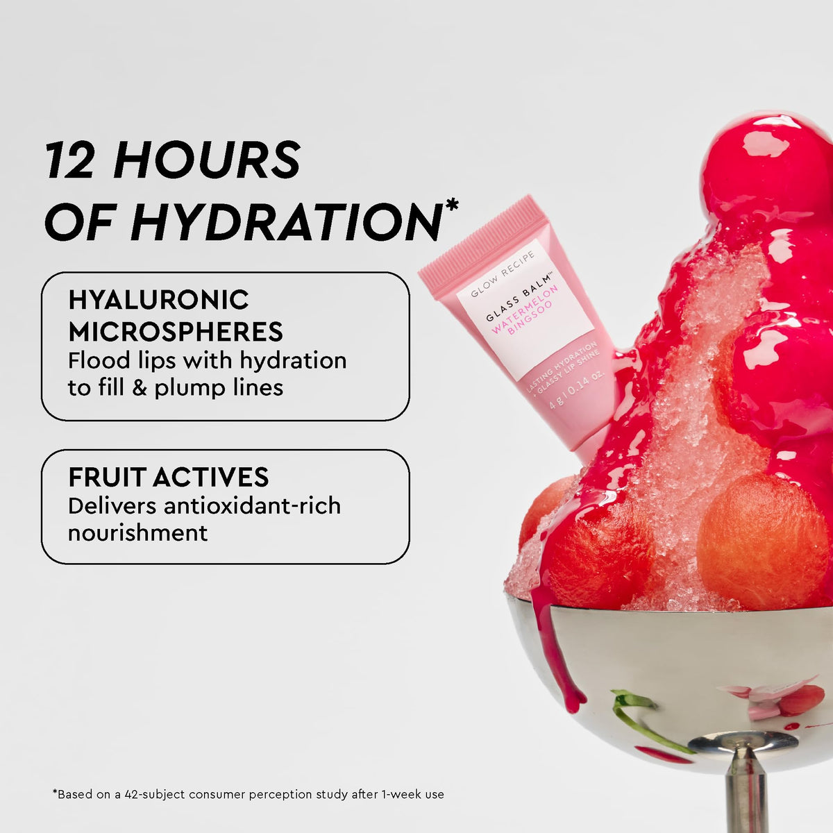 Glow Recipe Glass Balm Watermelon Bingsoo swatch showcasing glossy shine.