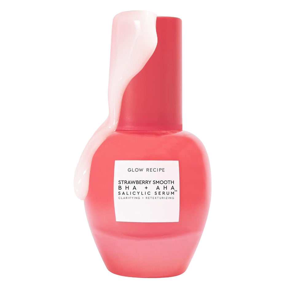 Glow Recipe Strawberry Salicylic Serum bottle emphasizes pore-minimizing clarity