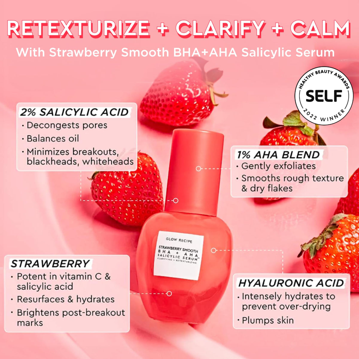 Glow Recipe Strawberry Salicylic Serum application close-up shows smooth texture and gentle exfoliation