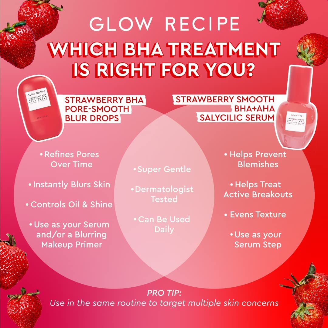 Glow Recipe Strawberry Salicylic Serum product shot emphasizes daily exfoliation and hydration balance