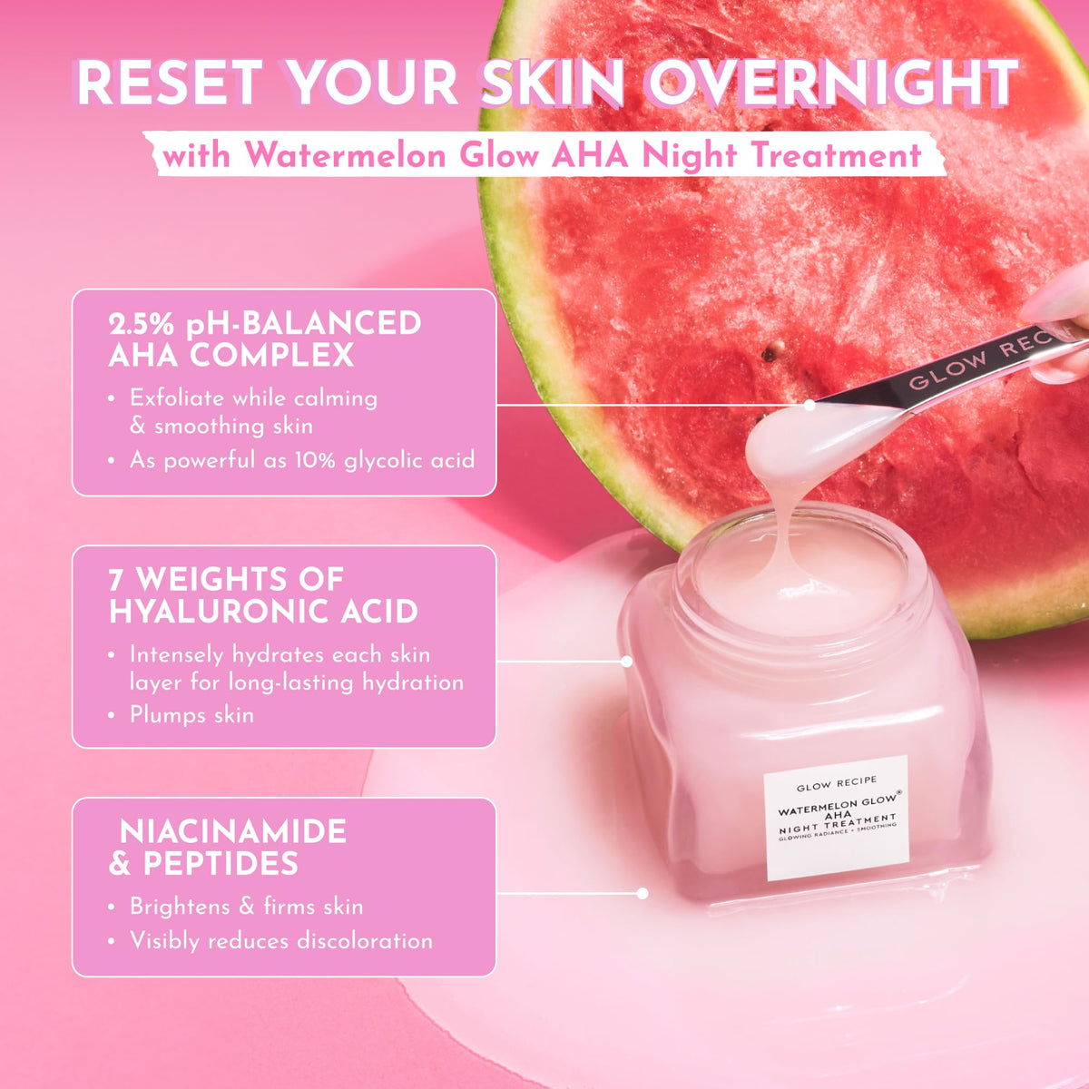 Glow Recipe Watermelon Glow AHA Night Treatment travel-size bottle for convenient overnight glow.