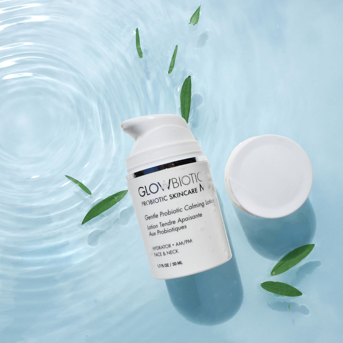Glowbiotics Probiotic Calming Lotion antioxidant formula image underscores defense against damage.