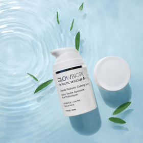 Glowbiotics Probiotic Calming Lotion antioxidant formula image underscores defense against damage.