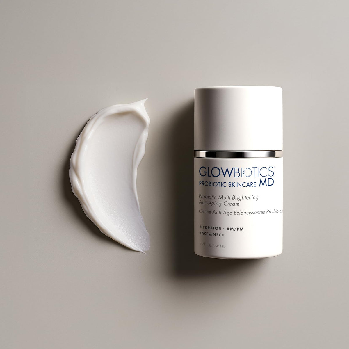Glowbiotics Probiotic Calming Lotion barrier-benefit graphic highlights strengthened skin.