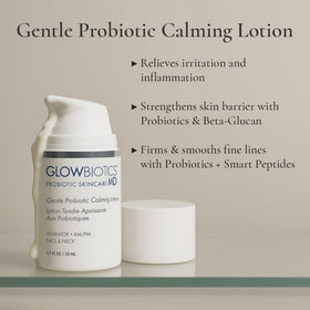 Glowbiotics Probiotic Calming Lotion cream application on reddened skin.