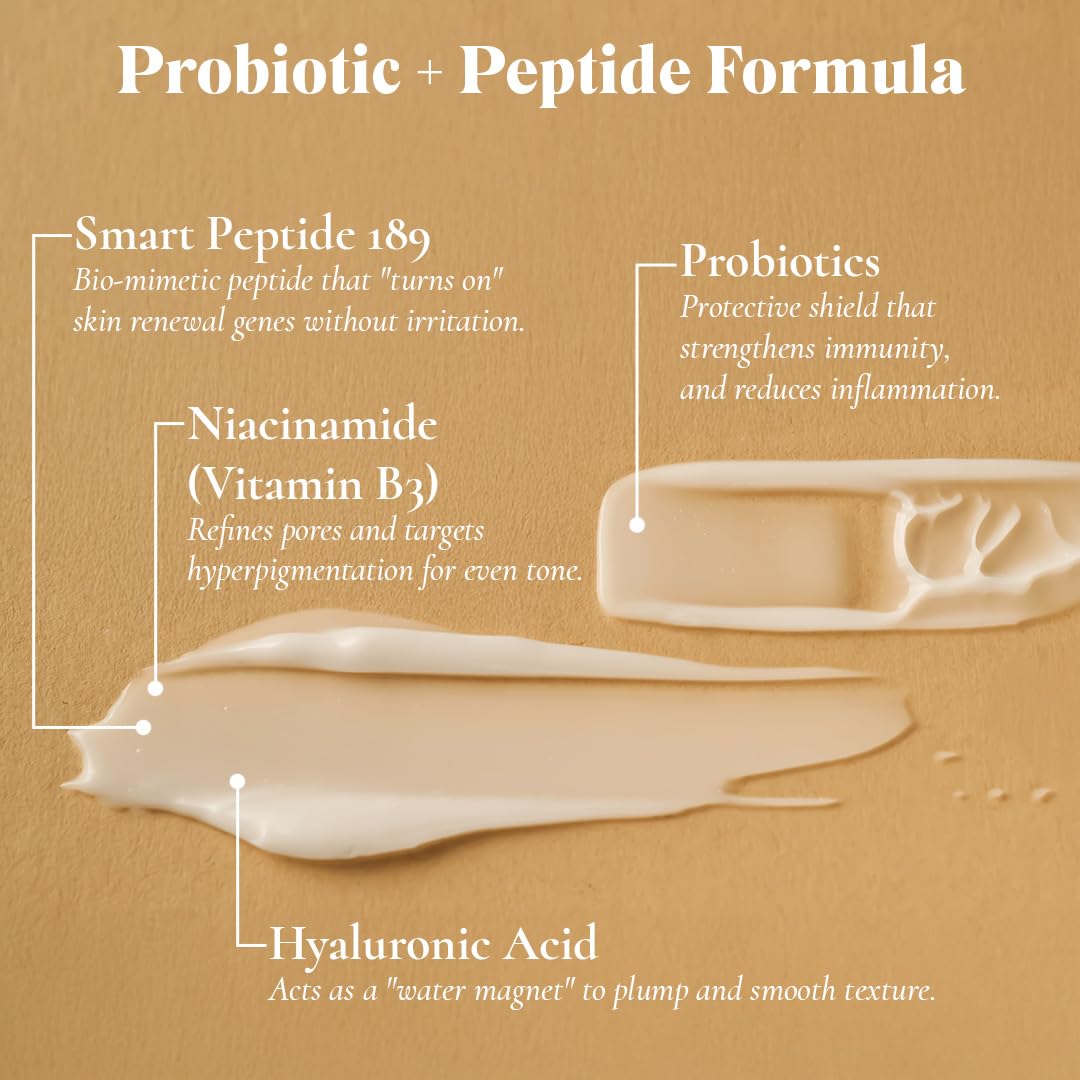 Glowbiotics Probiotic Calming Lotion texture swatch shows quick-absorbing, non-greasy feel.