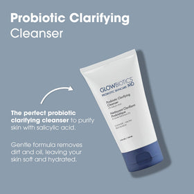 Morning routine shot featuring Glowbiotics cleanser ready to start the day.