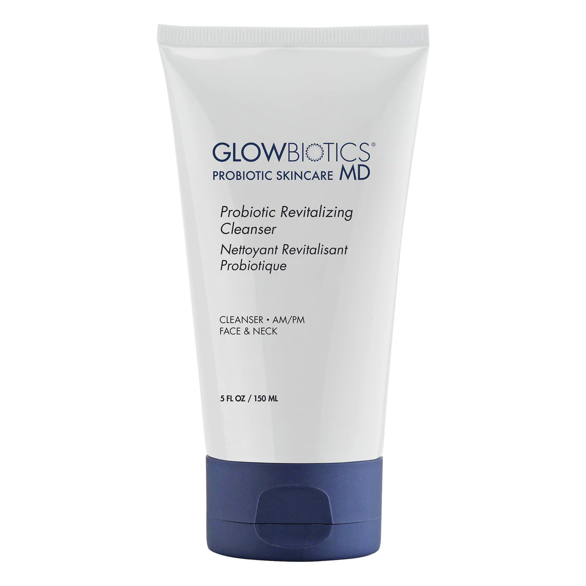 Glowbiotics probiotic revitalizing cleanser bottle highlights hydrating gel for daily use.
