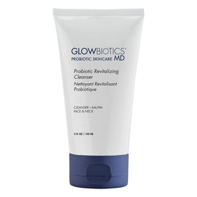 Glowbiotics probiotic revitalizing cleanser bottle highlights hydrating gel for daily use.