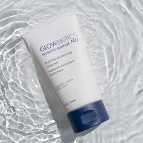 Glowbiotics probiotic revitalizing cleanser texture showing gentle cleansing and dirt removal.