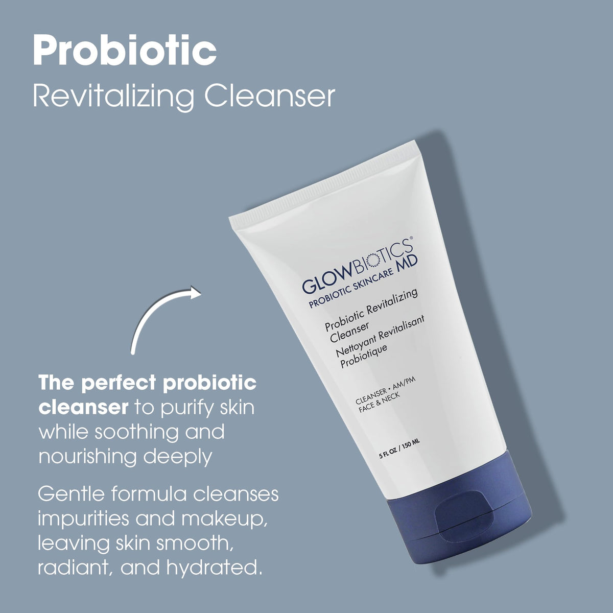 Glowbiotics probiotic revitalizing cleanser pump shows easy dispensing and gentle cleansing.
