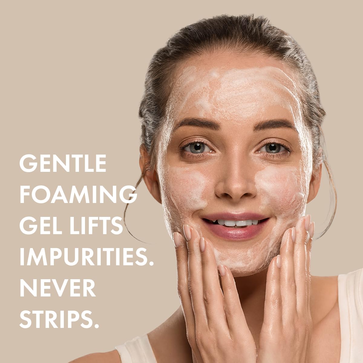Glowbiotics probiotic revitalizing cleanser with Smart Peptide 189 supports firming benefits.