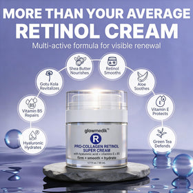 Glowmedik retinol cream jar open to show texture and fragrance-free formula