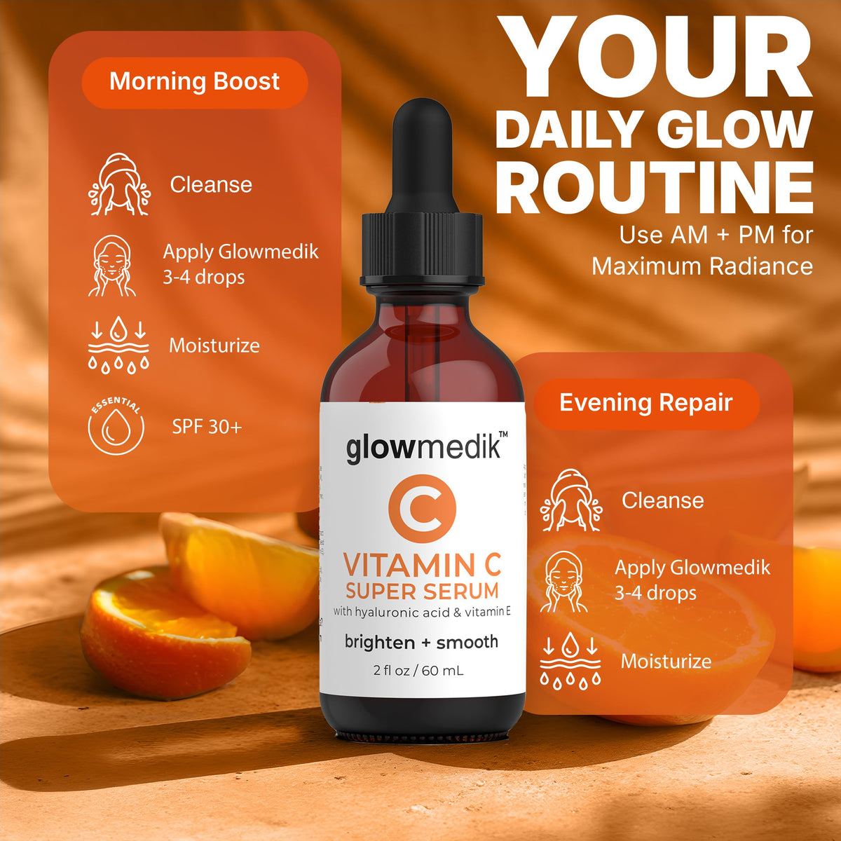 GlowMedik Vitamin C Serum aloe vera illustration communicates soothing botanicals.