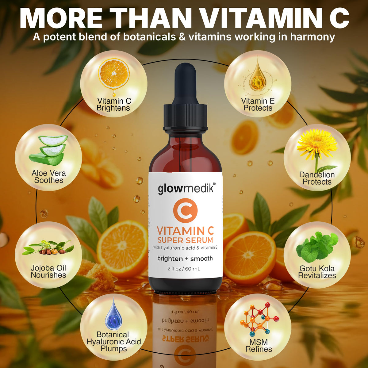 GlowMedik Vitamin C Serum packaging label communicates gentle, fragrance-free formula.