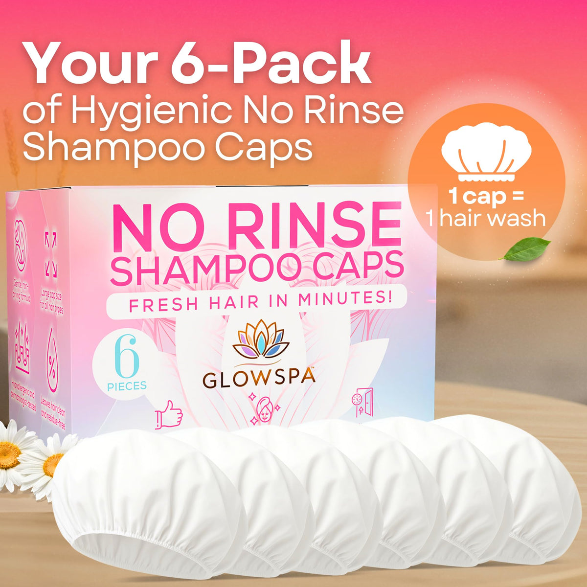 GlowSPA no rinse caps ideal for elderly care and bedridden clients