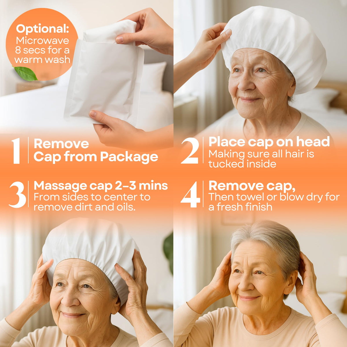 GlowSPA cap worn on the head for quick cleansing without a shower