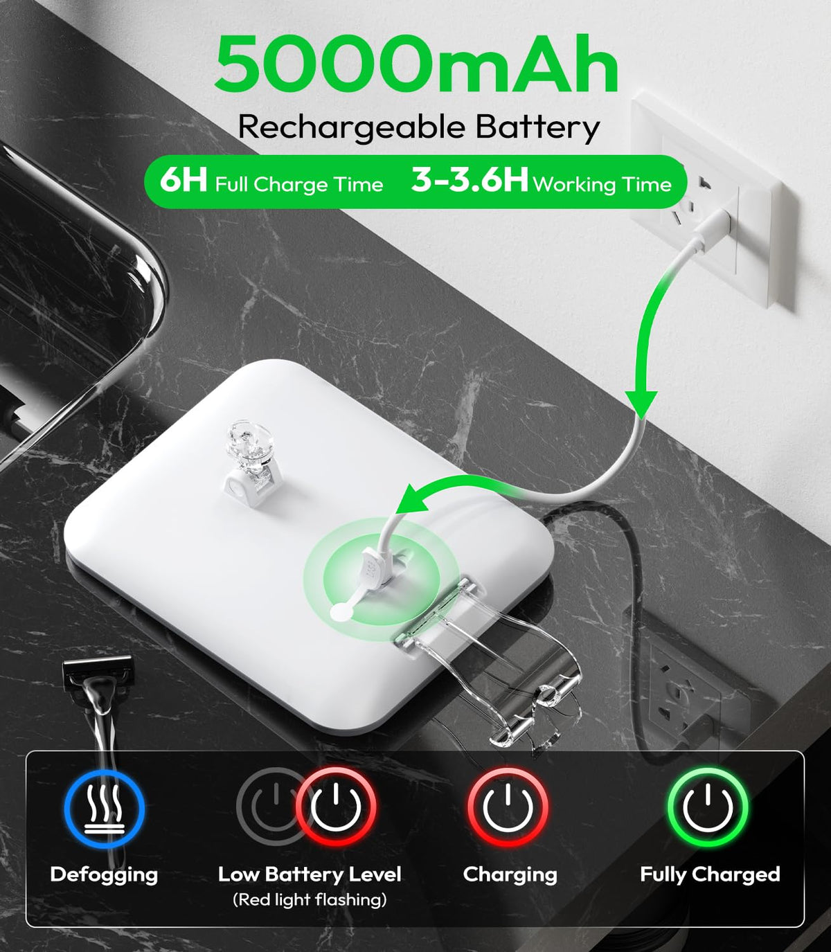 Glowtop adjustable LED light offers bright, even illumination for shaving.