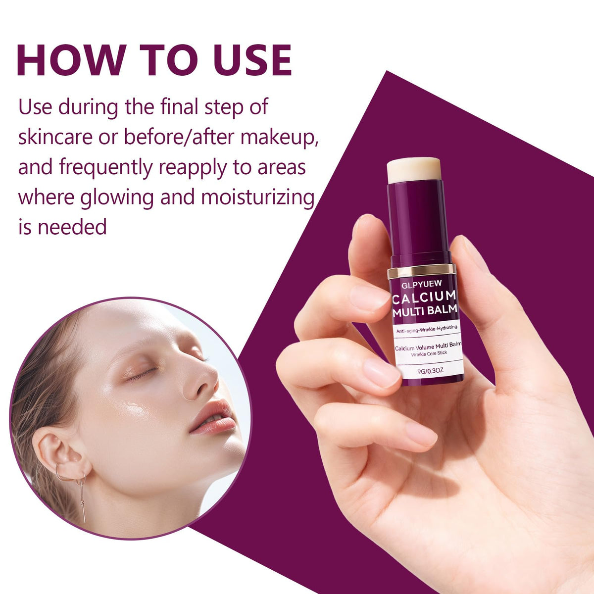 GLPYUEW Cemenrete Calcium Multi Balm close-up on eye contour area for gentle care.
