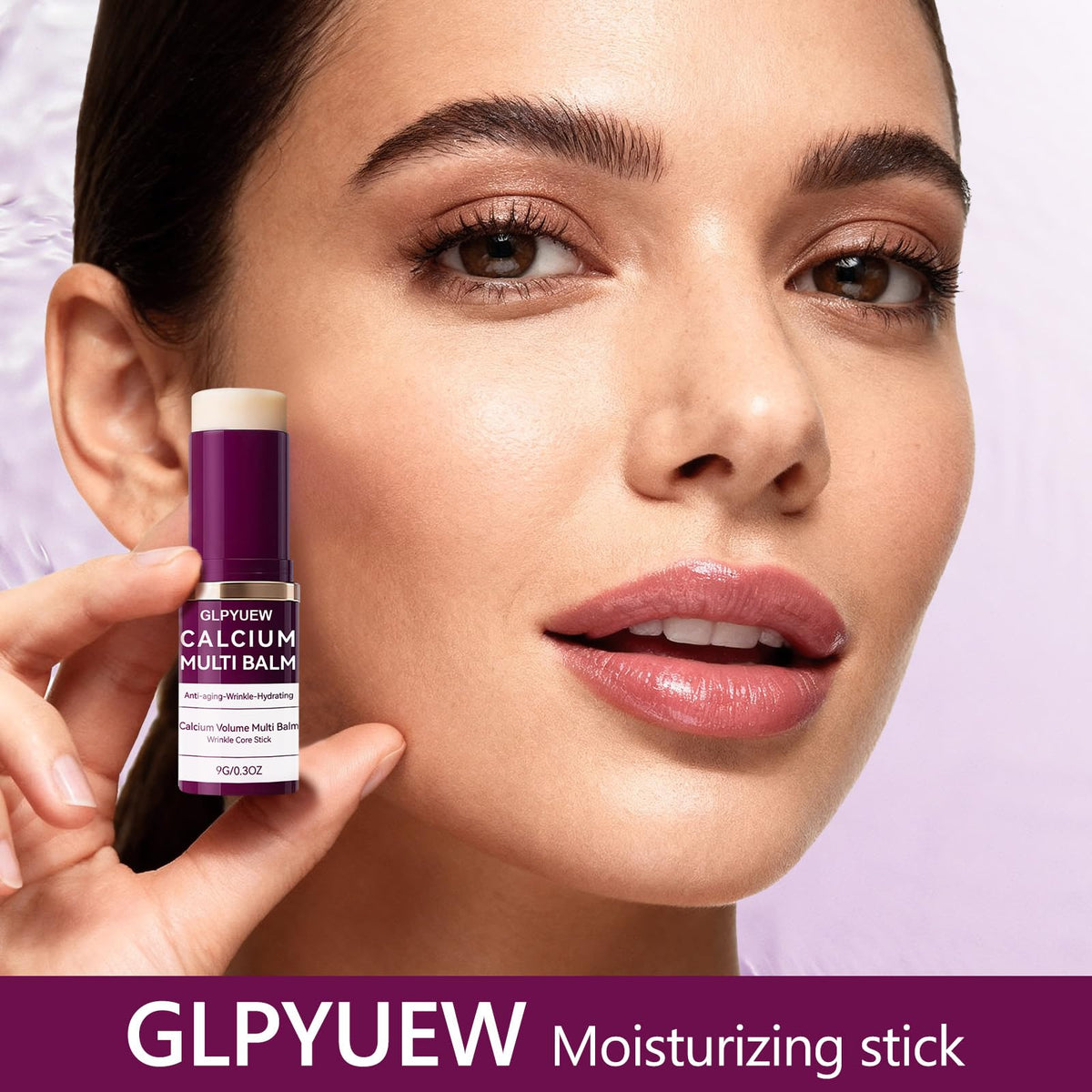 GLPYUEW Cemenrete Calcium Multi Balm applied on lips for dry skin care.