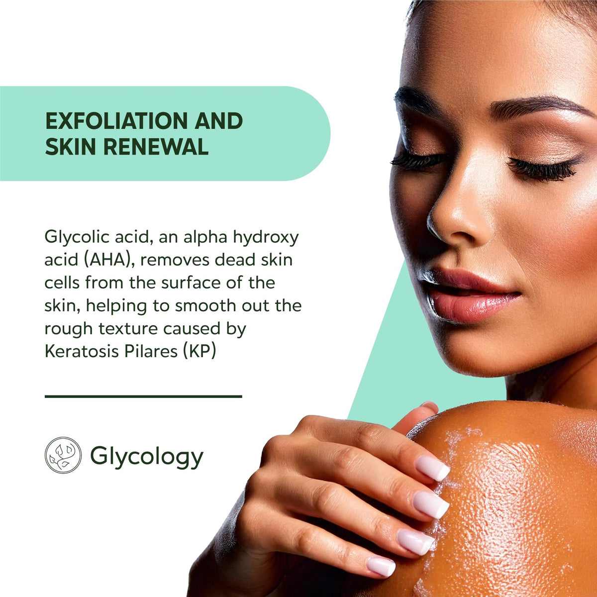 Glycology skin texture improvement closeup highlighting smoother skin surface.