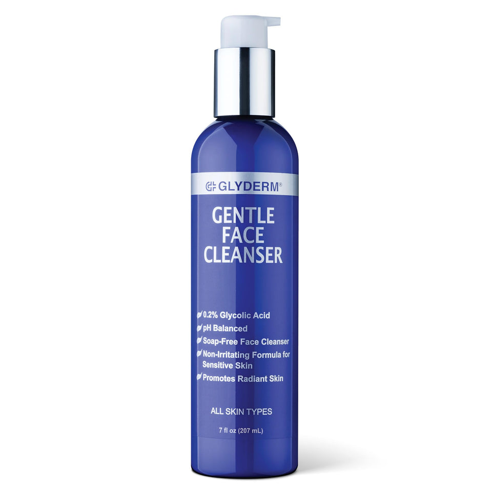 GlyDerm Gentle Face Cleanser bottle with pump for all skin types, gentle cleansing and daily exfoliation