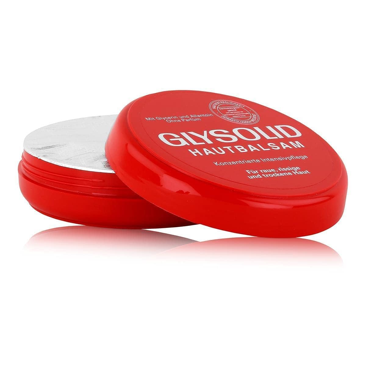 Glysolid glycerin cream texture swirl highlights rich, protective formula for lasting moisture.