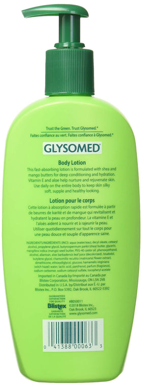 Glysomed Body Lotion close-up highlighting smooth spread and refreshing feel for nourished skin.