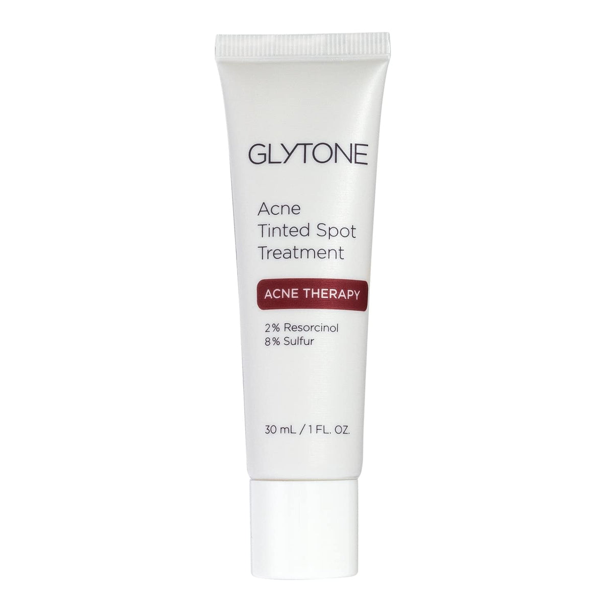 Glytone Acne Tinted Spot Treatment bottle shows a non-greasy formula for blemish-prone skin.