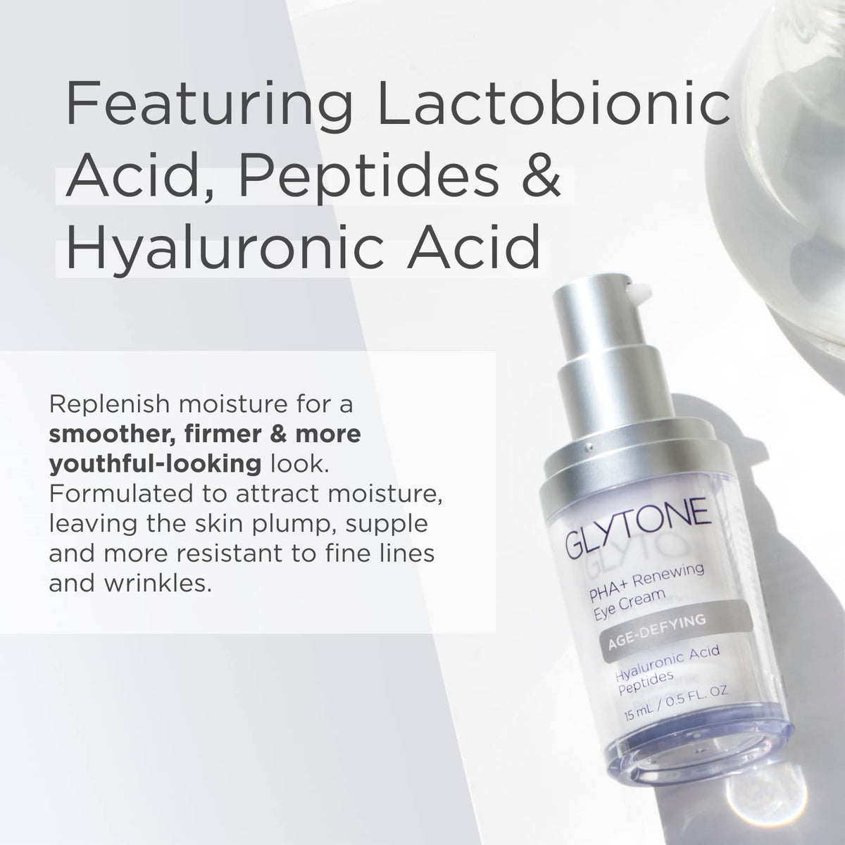The eye cream firms and smooths fine lines around the eyes for a younger-looking contour.