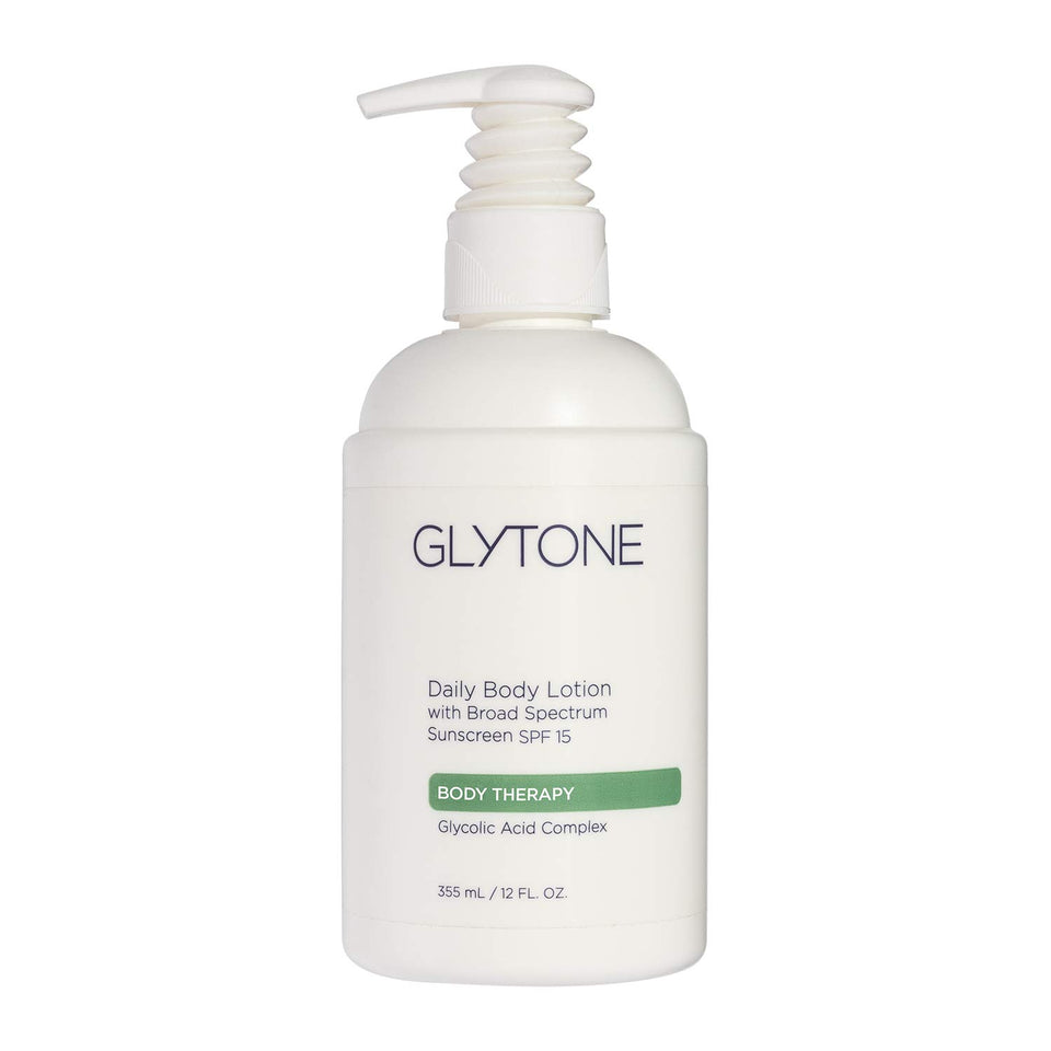 Glytone Daily Body Lotion with SPF 15 bottle ready for daily sun protection