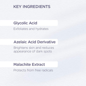 GLYTONE Enhance Brightening Solution ingredients highlight malachite extract and Niacinamide benefits
