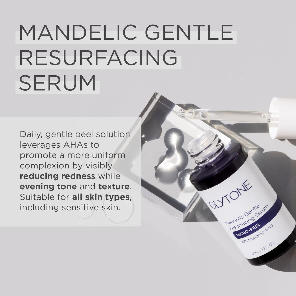 Glytone Micro-Peel Serum Dropper ready for nightly use on clean skin