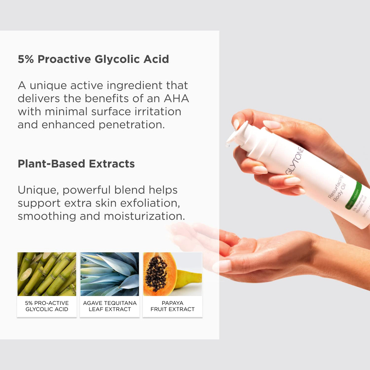 Close-up texture of Glytone Resurfacing Body Oil after application