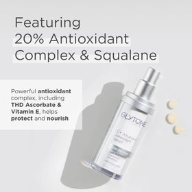 Glytone Serum application close-up highlights silky texture and quick absorption