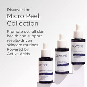 Glytone serum shown with a nighttime routine setup on bathroom shelf