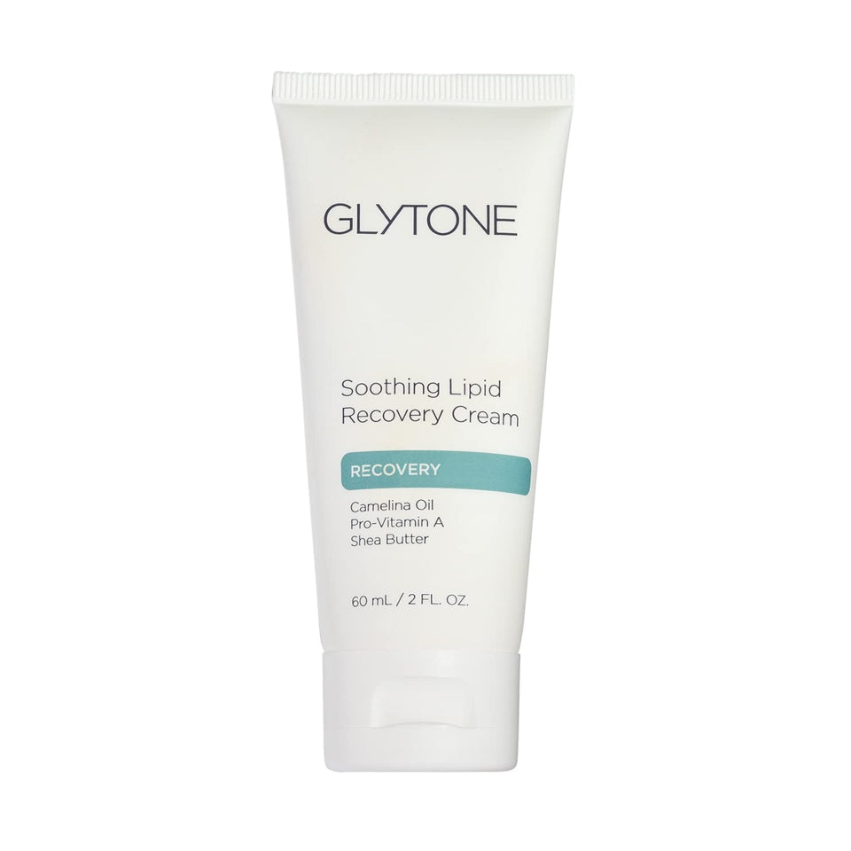 Glytone Soothing Lipid Recovery Cream jar closeup showing rich barrier-supporting moisturizer for dry, sensitive skin.