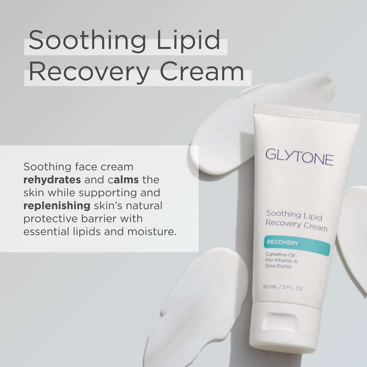 Texture swatch of Glytone Lipid Recovery Cream highlighting dense hydration for dry skin.