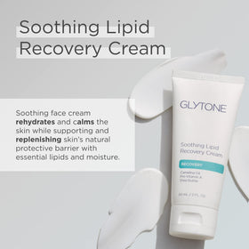 Texture swatch of Glytone Lipid Recovery Cream highlighting dense hydration for dry skin.