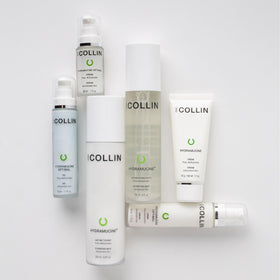 G.M. COLLIN Hydramucine Optimal Serum ingredients closeup shows hyaluronic acids and NMF complex.
